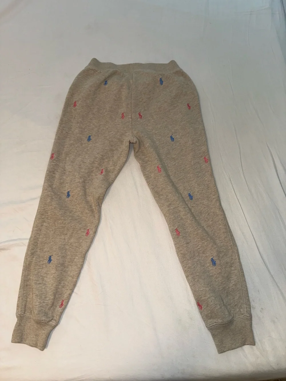 Ralph Lauren Kids Gray Sweatpants with Pink & Blue Pony Embroidery